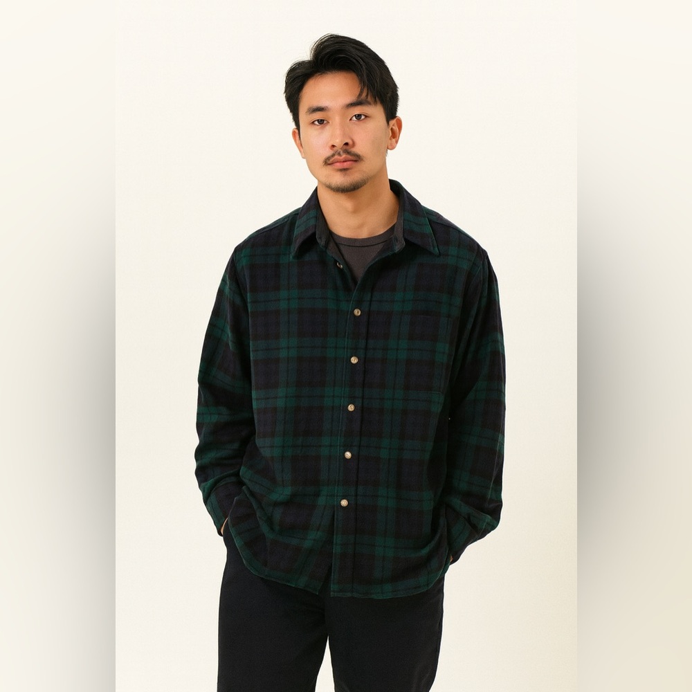 Pendleton Dark Green and‎ Black Plaid Wool Shirt Sz. L